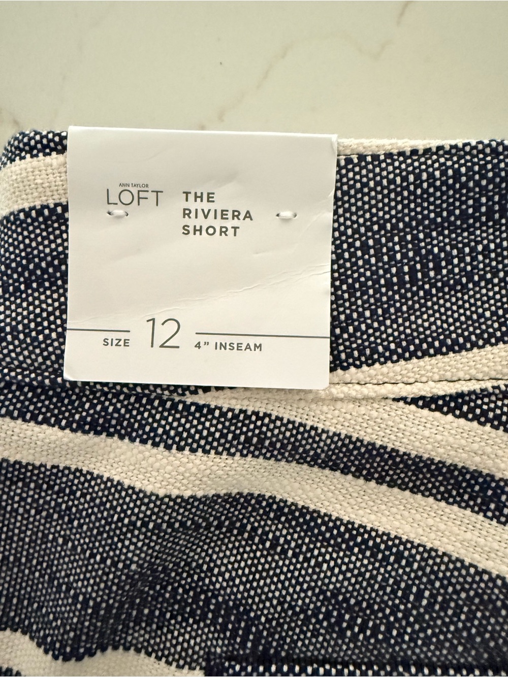 LOFT Navy and White Striped Cotton Blend Shorts - Picture 8 of 8